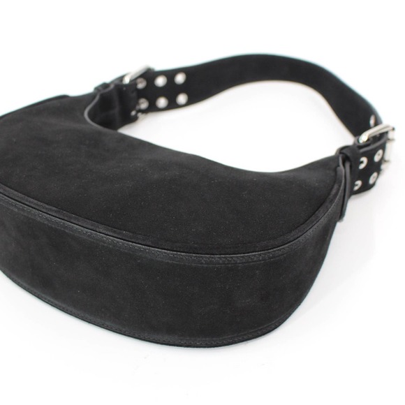 BY FAR Black Suede Leather Soho Handbag Half Moon Shoulder Bag NEW Silver Zip - Picture 5 of 9